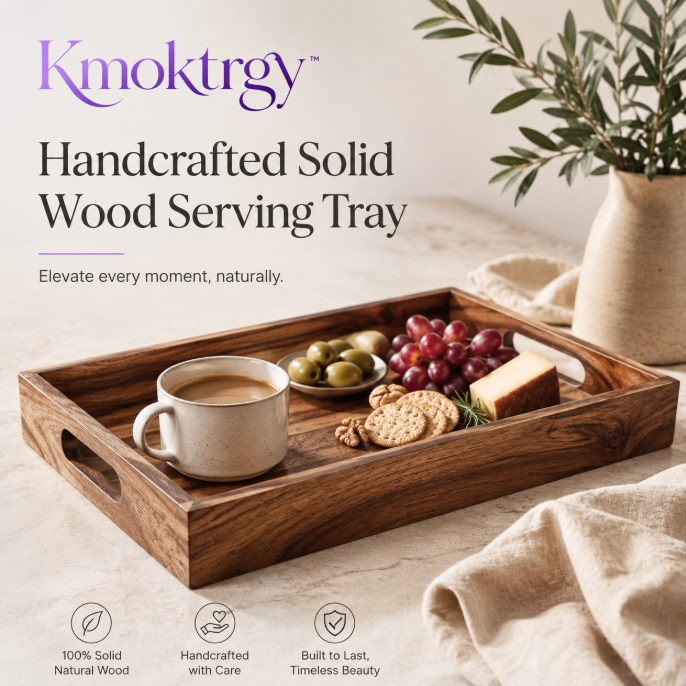 Kmoktrgy™ Handcrafted Solid Wood Serving Tray